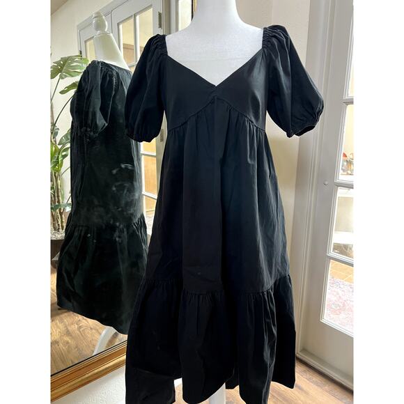 INC Hi-Low Black Midi Dress Small Puff sleeves & pockets Cottagecore Whimsygoth - Picture 1 of 5